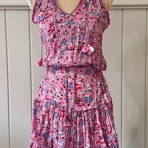 Poupette St. Barth Floral Pink and Blue Mini Dress
